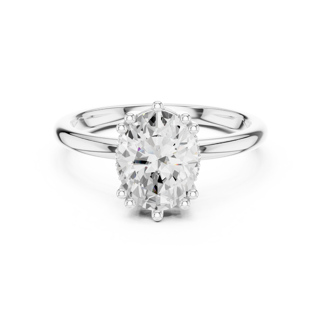 Oval Cut Diamond Solitaire Engagement Ring with Hidden Accent Diamonds