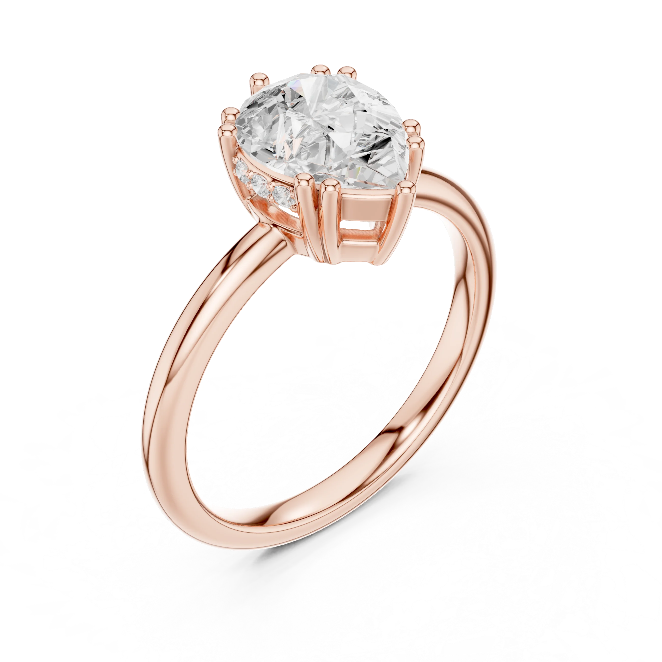 Pear Cut Diamond Solitaire Engagement Ring with Hidden Accent Diamonds