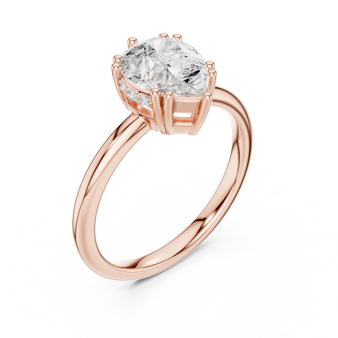 Pear Cut Diamond Solitaire Engagement Ring with Hidden Accent Diamonds