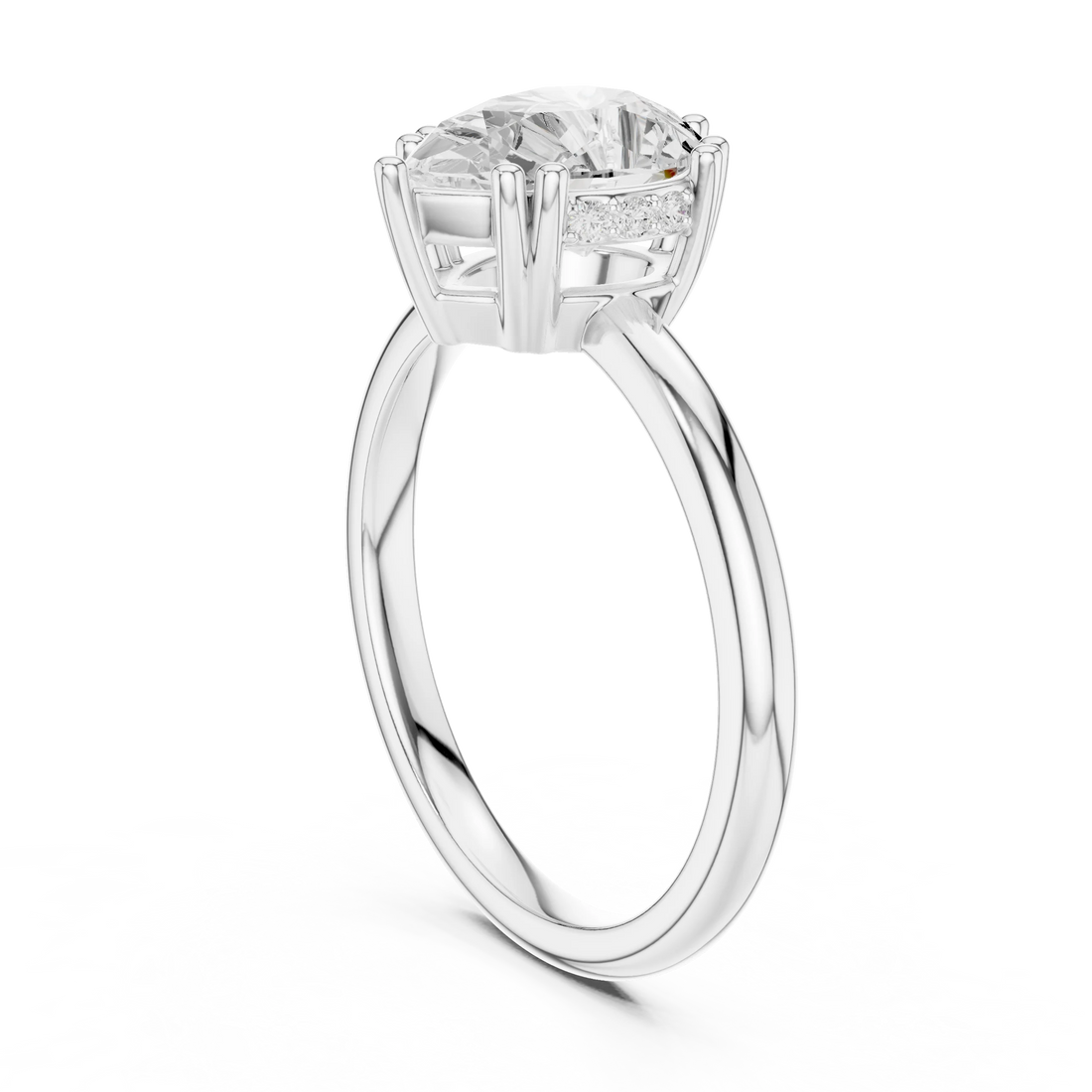 Pear Cut Diamond Solitaire Engagement Ring with Hidden Accent Diamonds