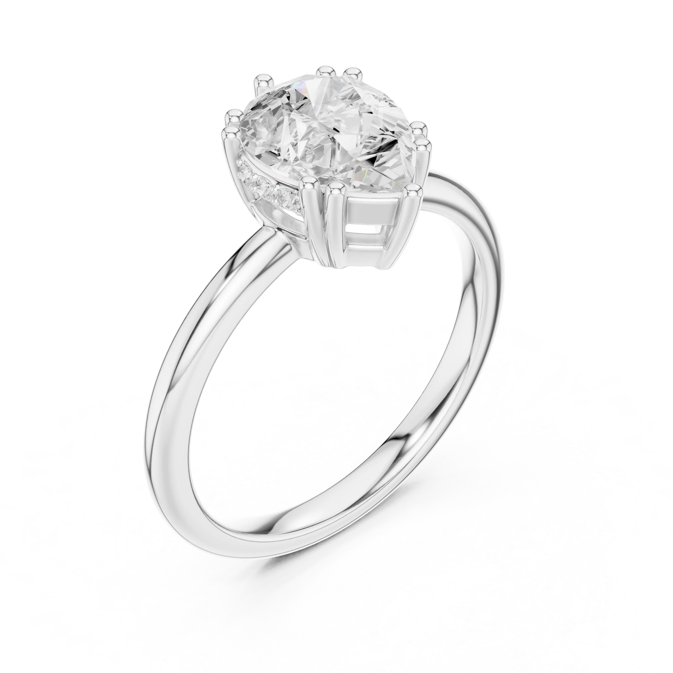 Pear Cut Diamond Solitaire Engagement Ring with Hidden Accent Diamonds