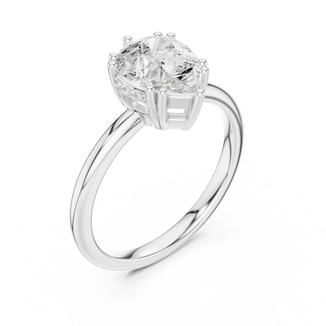 Pear Cut Diamond Solitaire Engagement Ring with Hidden Accent Diamonds