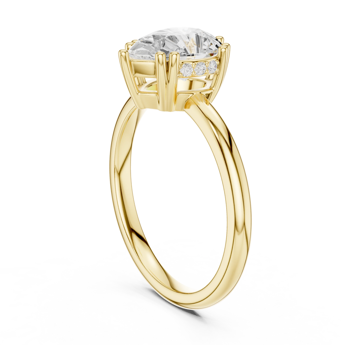 Pear Cut Diamond Solitaire Engagement Ring with Hidden Accent Diamonds