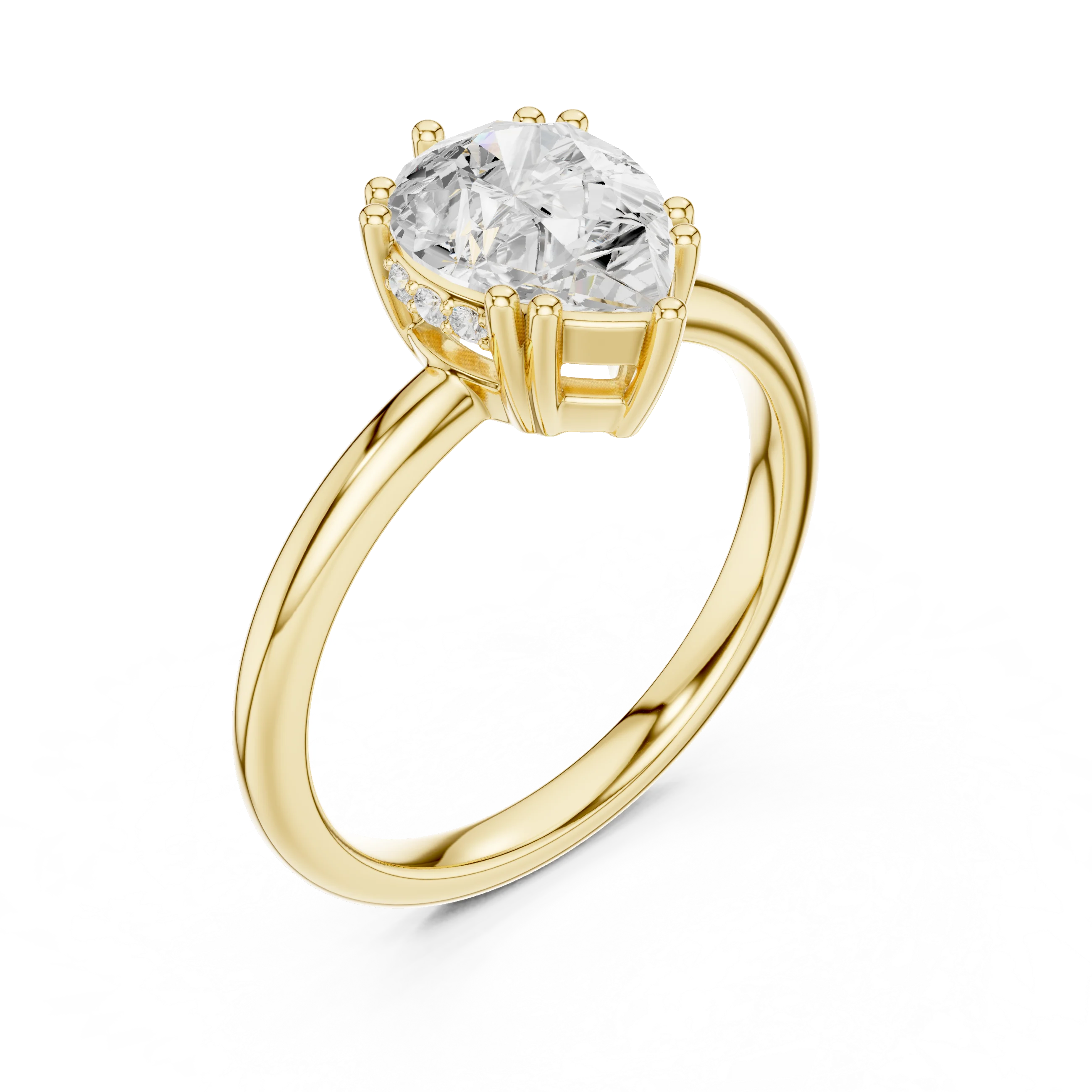 Pear Cut Diamond Solitaire Engagement Ring with Hidden Accent Diamonds