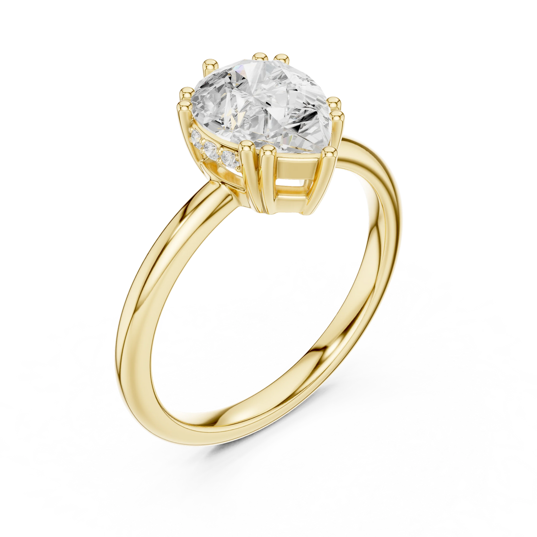 Pear Cut Diamond Solitaire Engagement Ring with Hidden Accent Diamonds