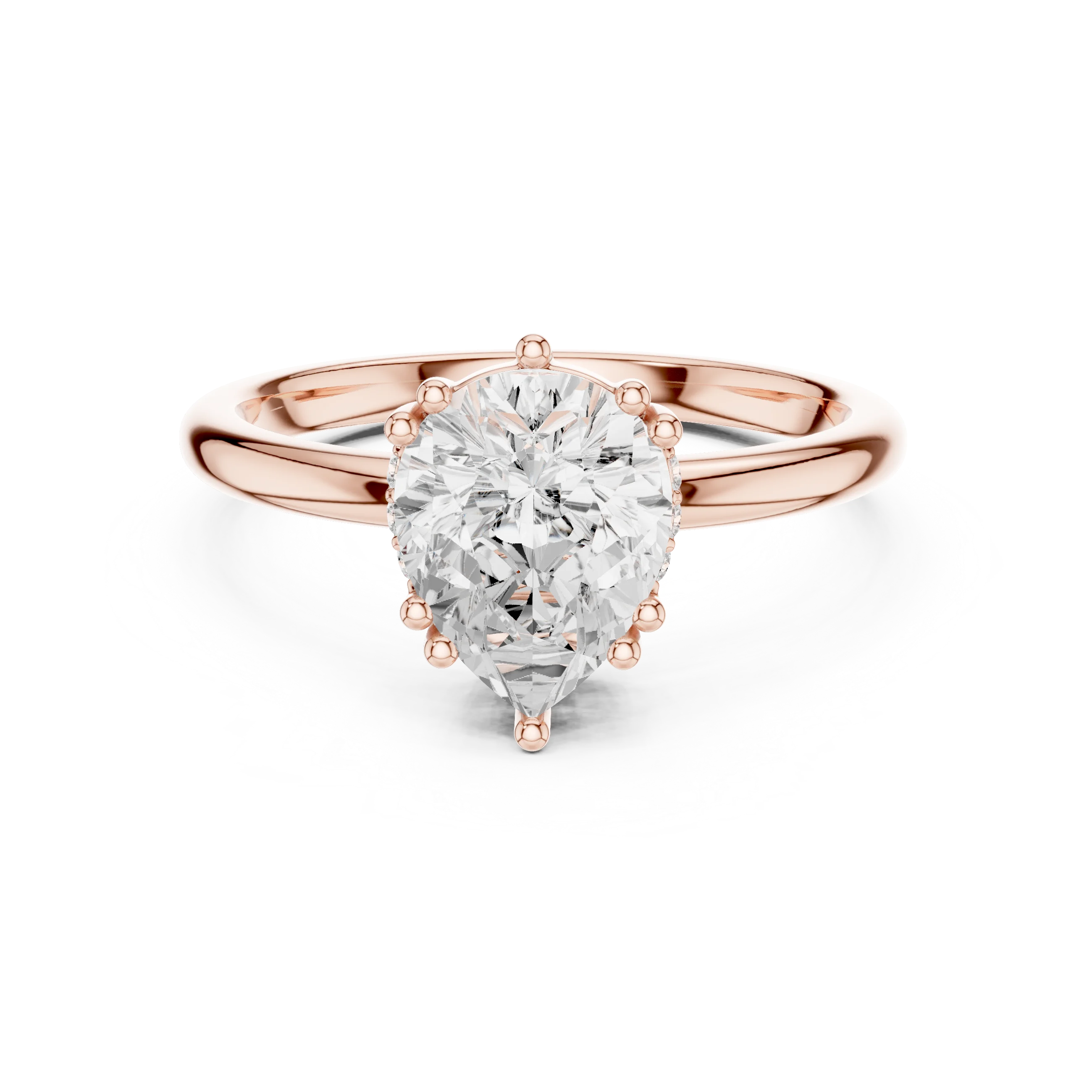 Pear Cut Diamond Solitaire Engagement Ring with Hidden Accent Diamonds