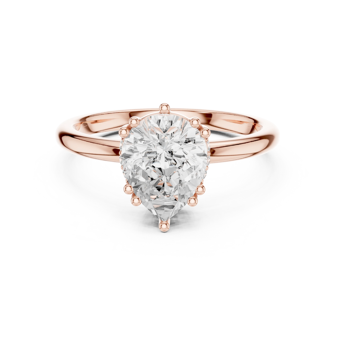 Pear Cut Diamond Solitaire Engagement Ring with Hidden Accent Diamonds
