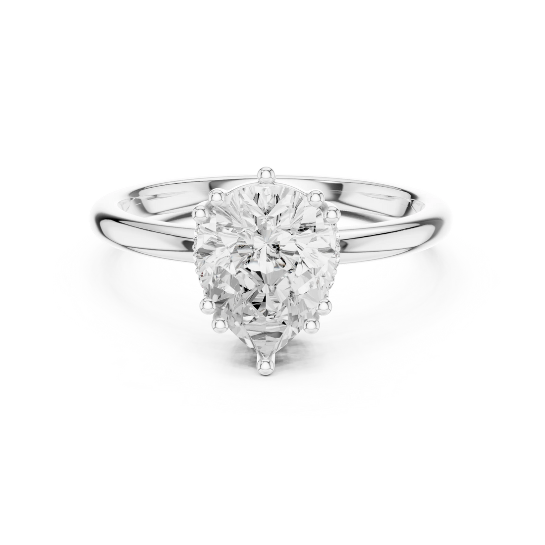 Pear Cut Diamond Solitaire Engagement Ring with Hidden Accent Diamonds