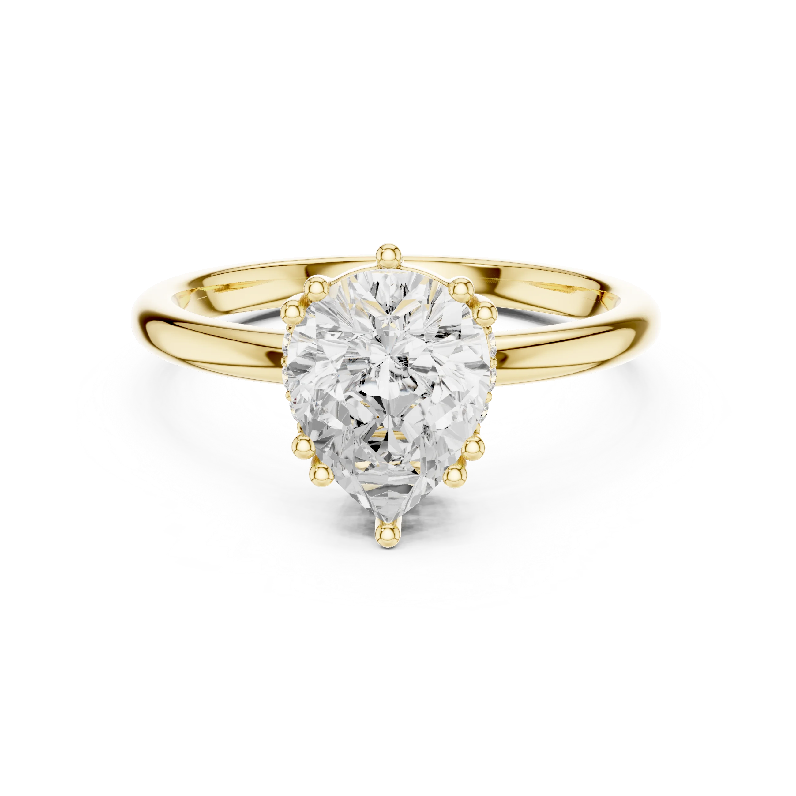 Pear Cut Diamond Solitaire Engagement Ring with Hidden Accent Diamonds