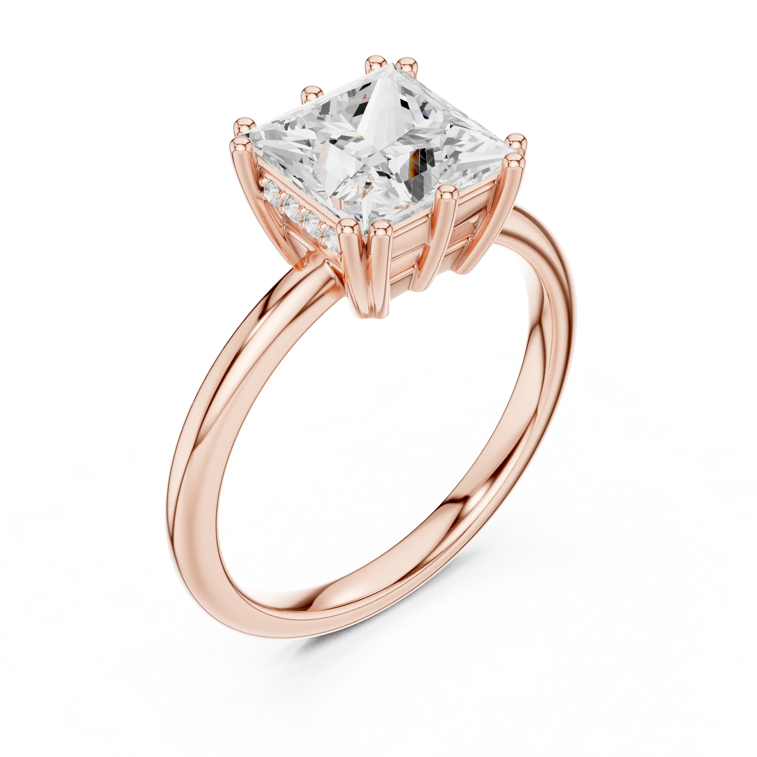 Princess Cut Diamond Solitaire Engagement Ring with Hidden Accent Diamonds