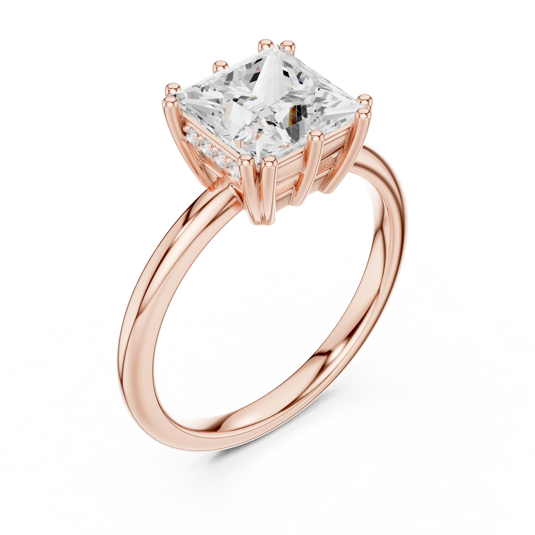 Princess Cut Diamond Solitaire Engagement Ring with Hidden Accent Diamonds