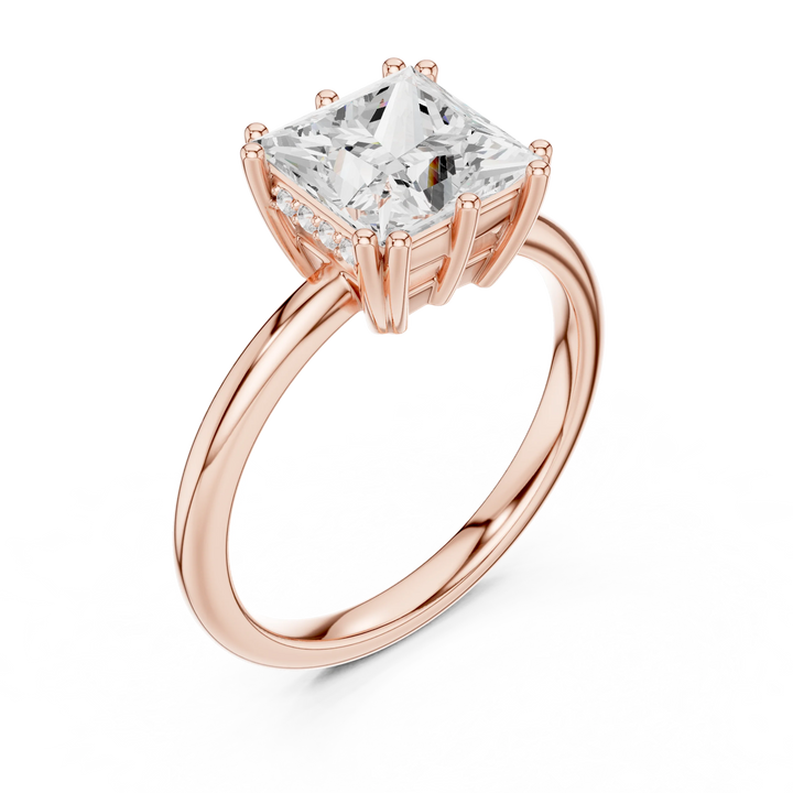 Princess Cut Diamond Solitaire Engagement Ring with Hidden Accent Diamonds