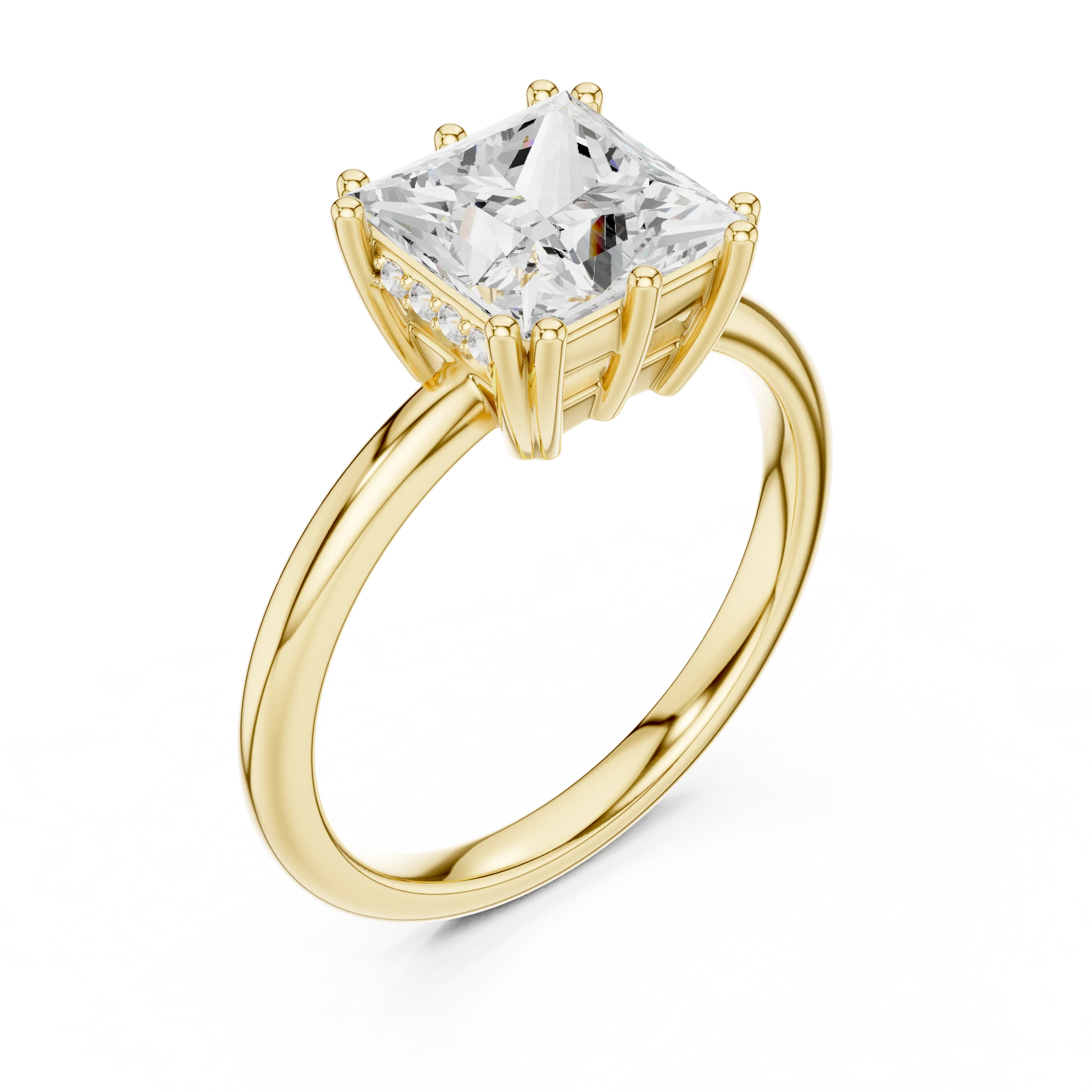 Princess Cut Diamond Solitaire Engagement Ring with Hidden Accent Diamonds