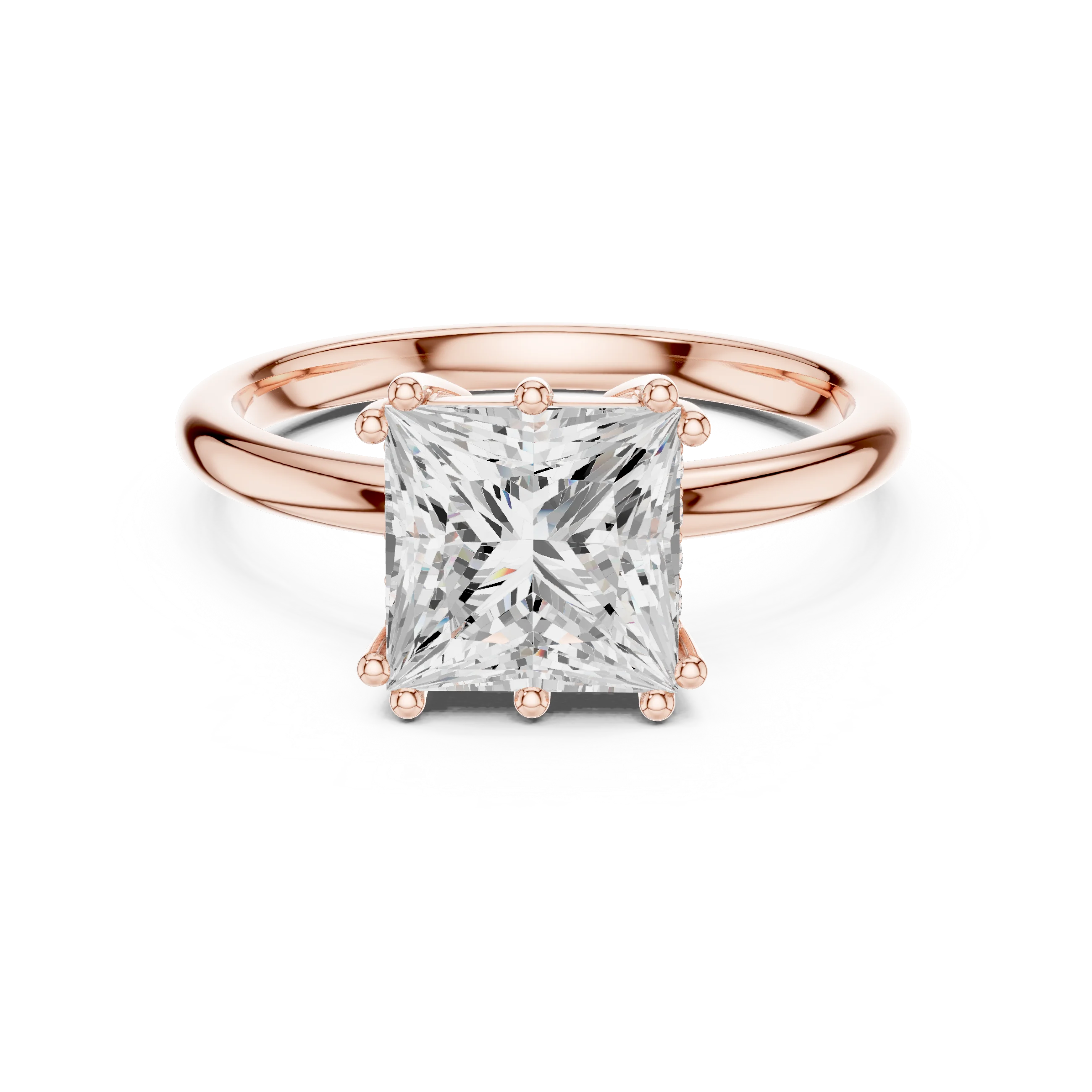 Princess Cut Diamond Solitaire Engagement Ring with Hidden Accent Diamonds