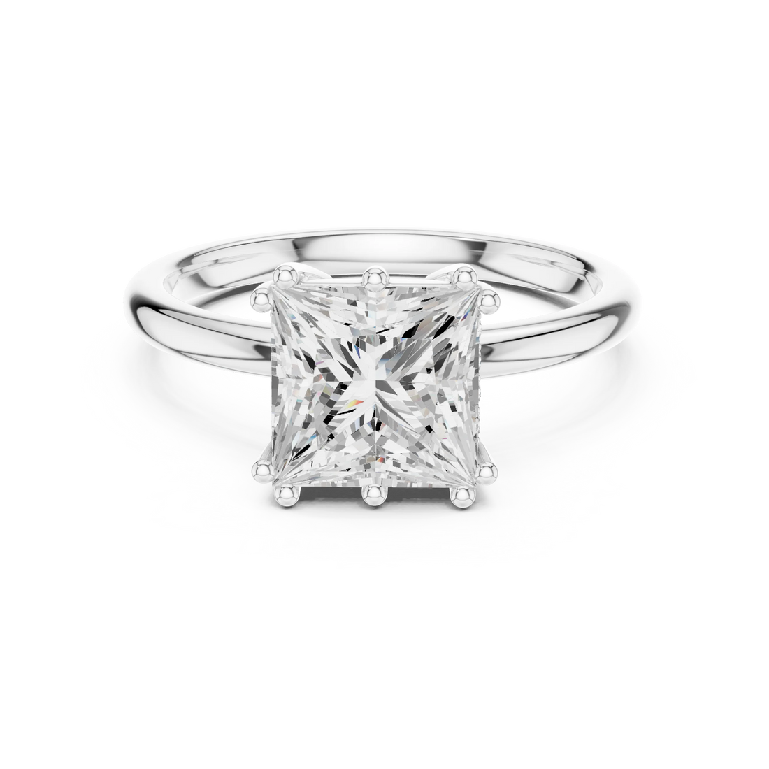 Princess Cut Diamond Solitaire Engagement Ring with Hidden Accent Diamonds