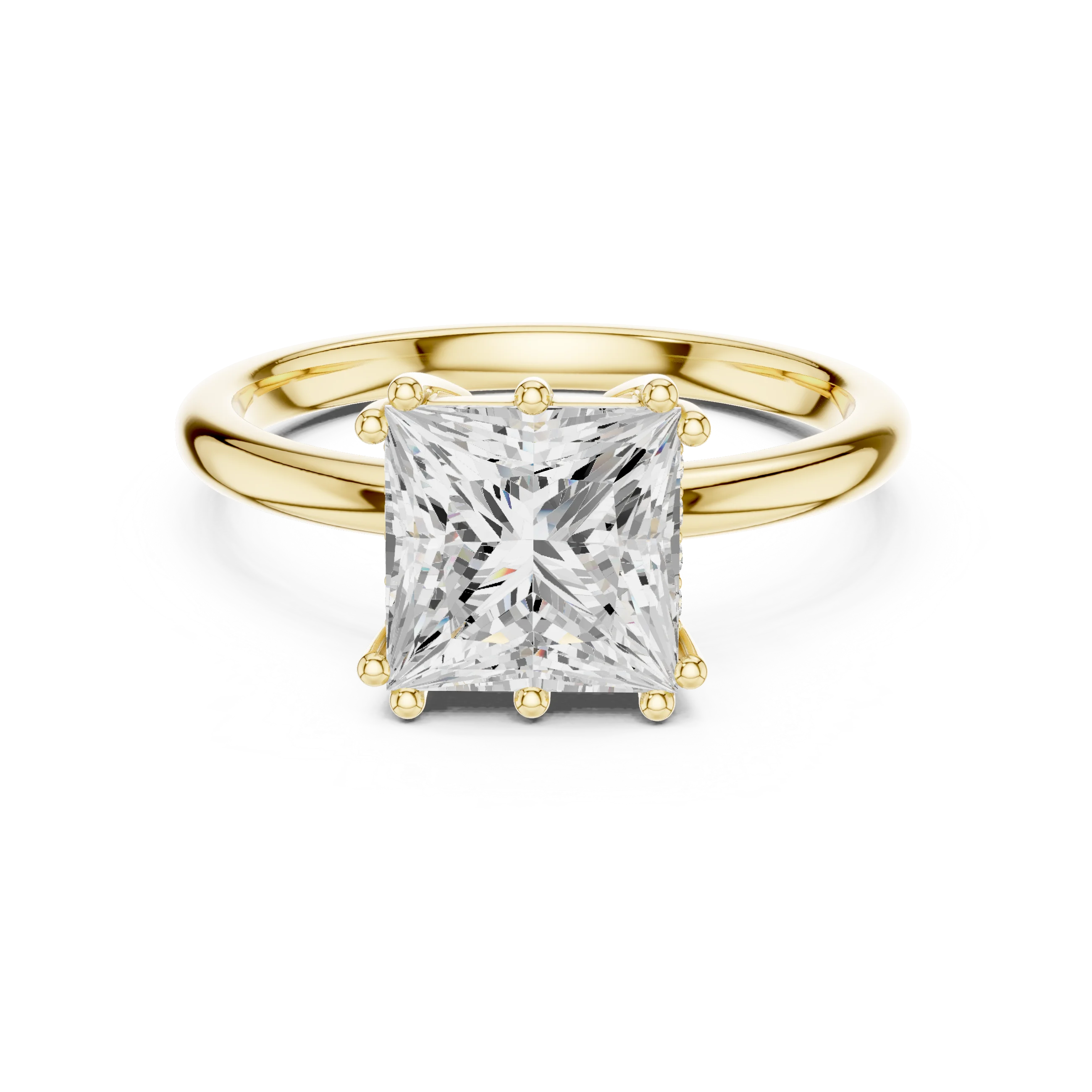 Princess Cut Diamond Solitaire Engagement Ring with Hidden Accent Diamonds