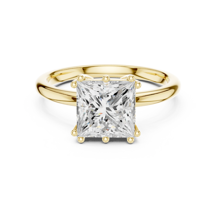 Princess Cut Diamond Solitaire Engagement Ring with Hidden Accent Diamonds