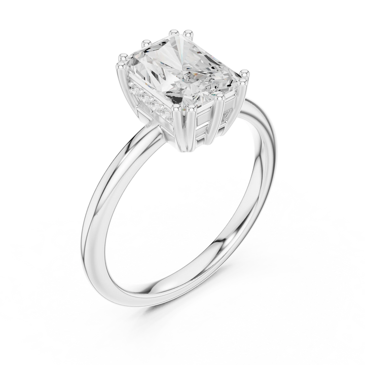 Radiant Cut Diamond Solitaire Engagement Ring with Hidden Accent Diamonds