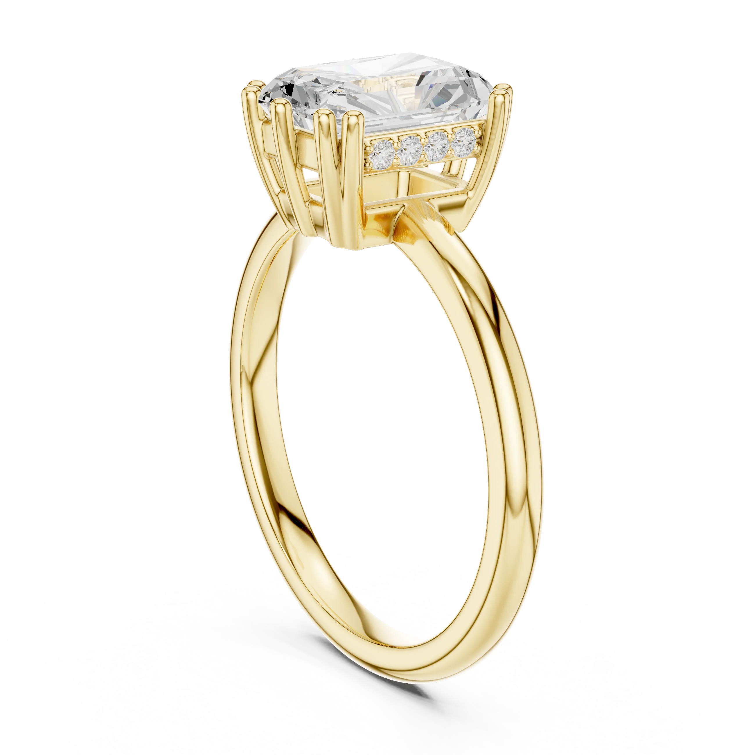 Radiant Cut Diamond Solitaire Engagement Ring with Hidden Accent Diamonds