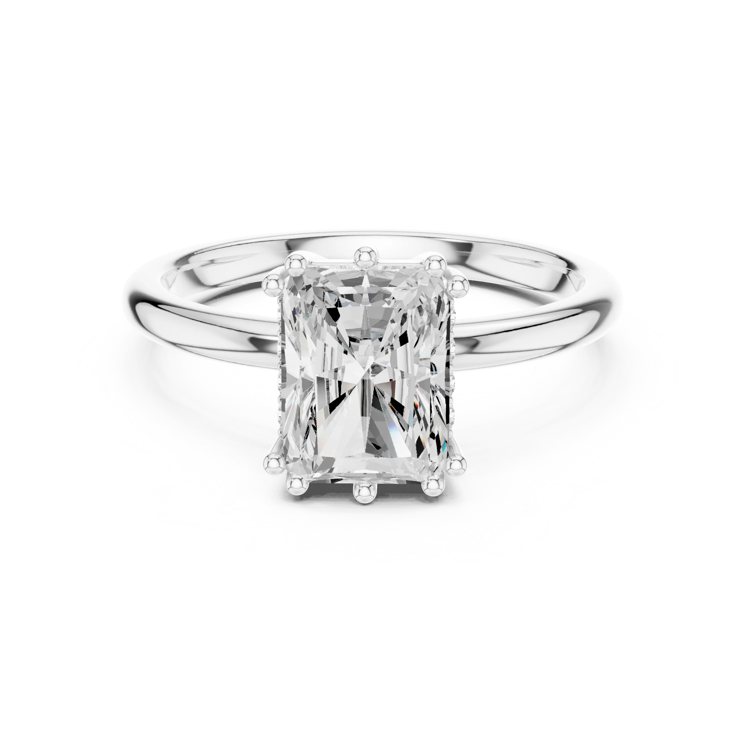 Radiant Cut Diamond Solitaire Engagement Ring with Hidden Accent Diamonds