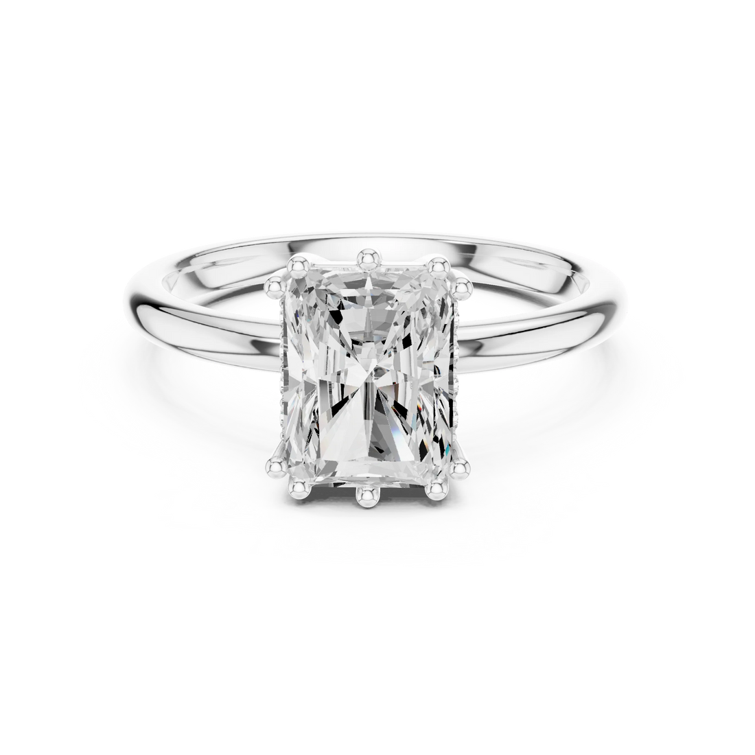 Radiant Cut Diamond Solitaire Engagement Ring with Hidden Accent Diamonds