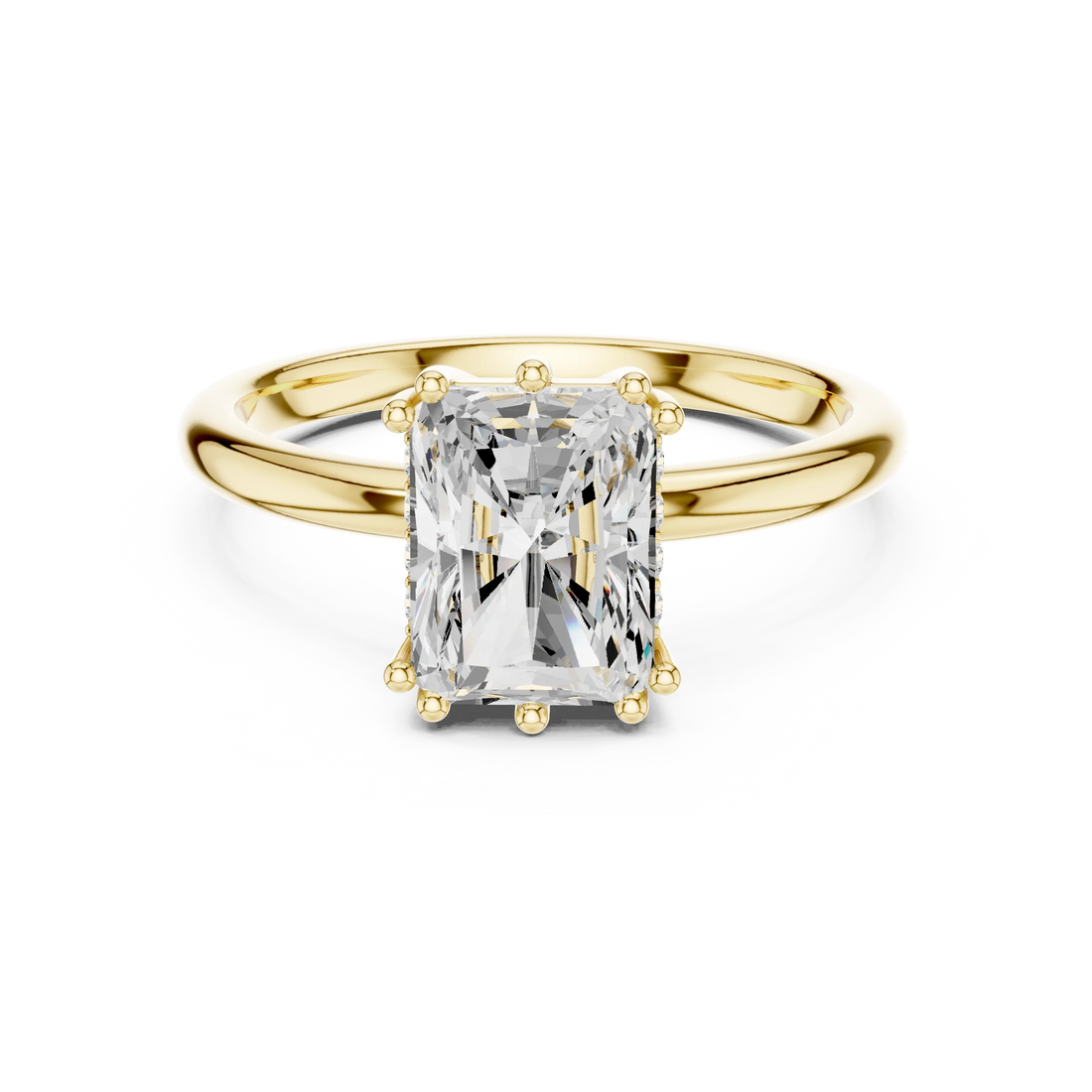 Radiant Cut Diamond Solitaire Engagement Ring with Hidden Accent Diamonds