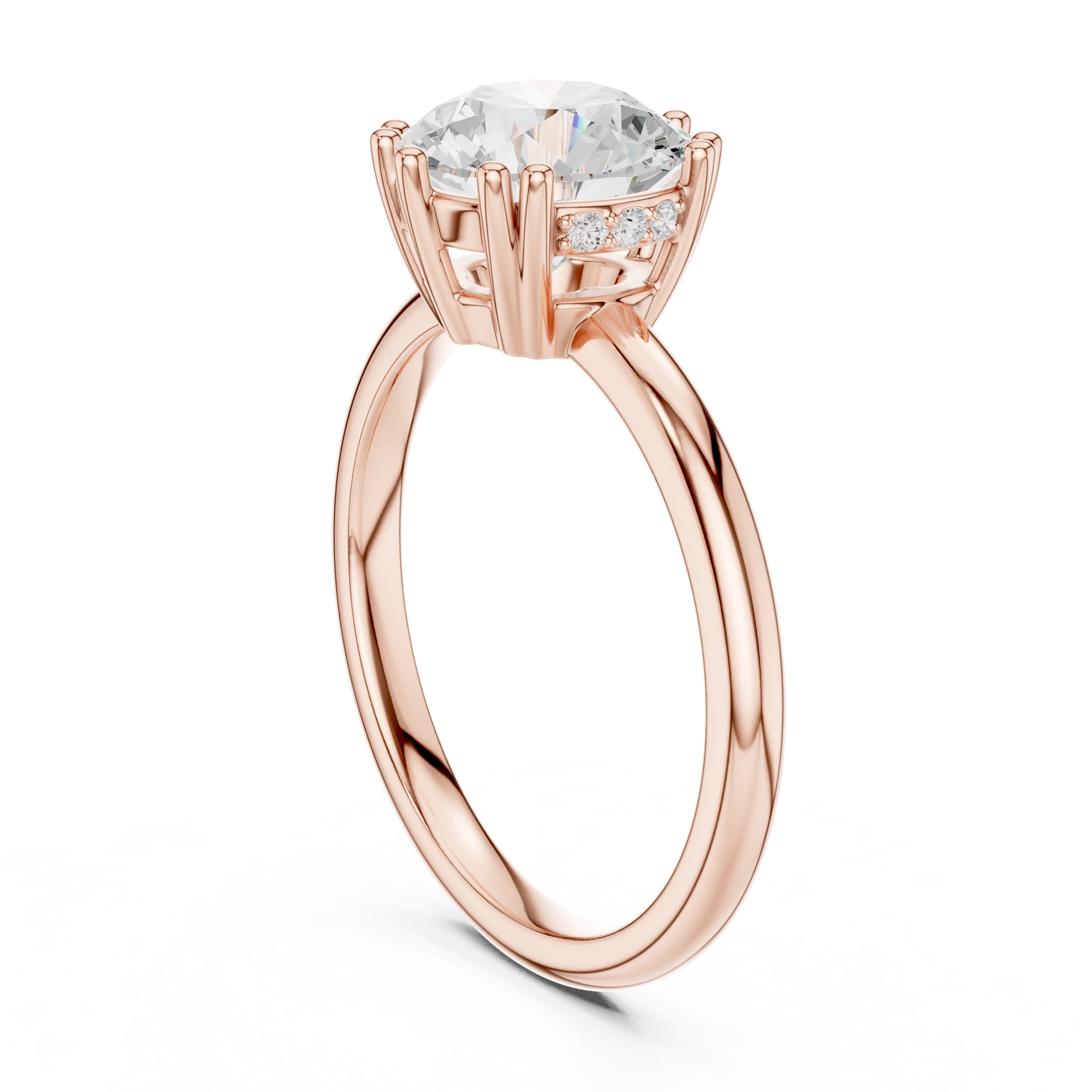 Round Cut Diamond Solitaire Engagement Ring with Hidden Accent Diamonds