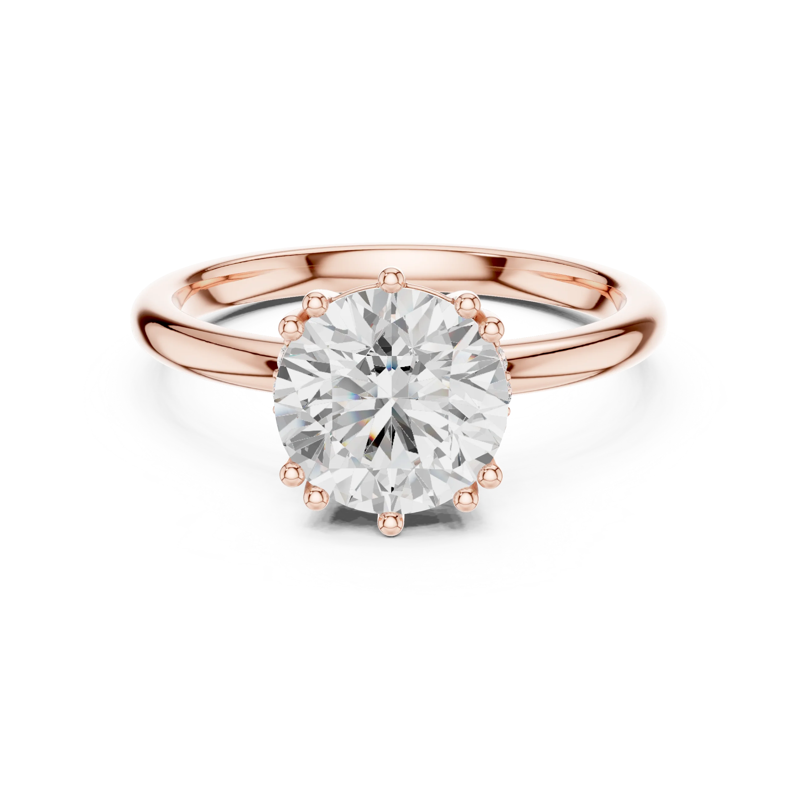 Round Cut Diamond Solitaire Engagement Ring with Hidden Accent Diamonds