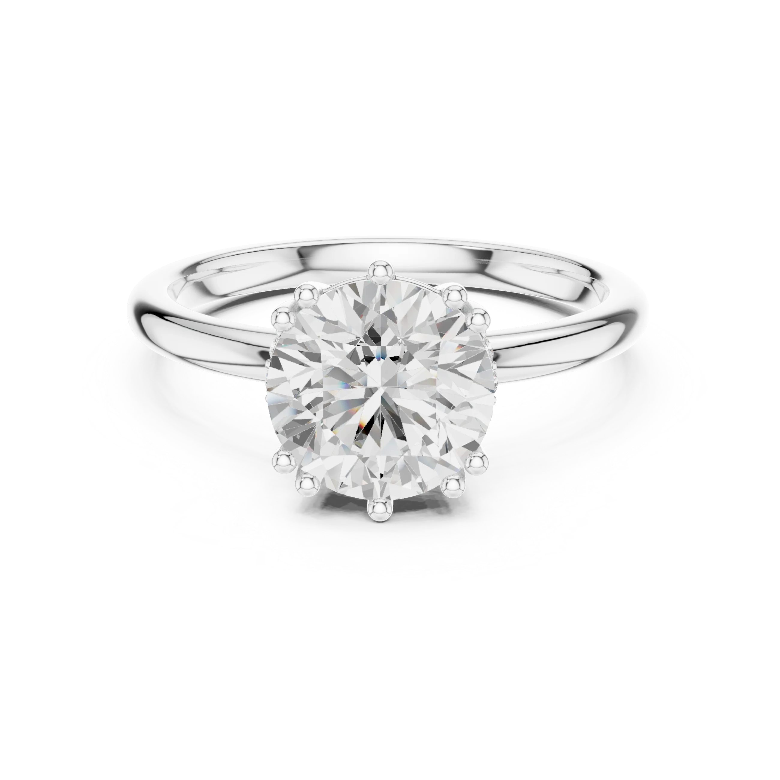 Round Cut Diamond Solitaire Engagement Ring with Hidden Accent Diamonds