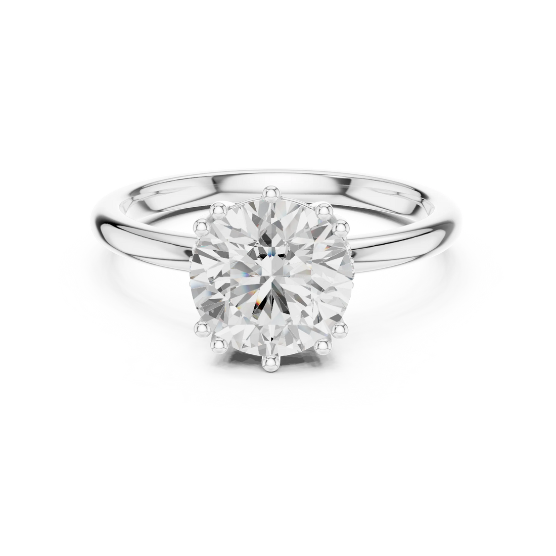 Round Cut Diamond Solitaire Engagement Ring with Hidden Accent Diamonds
