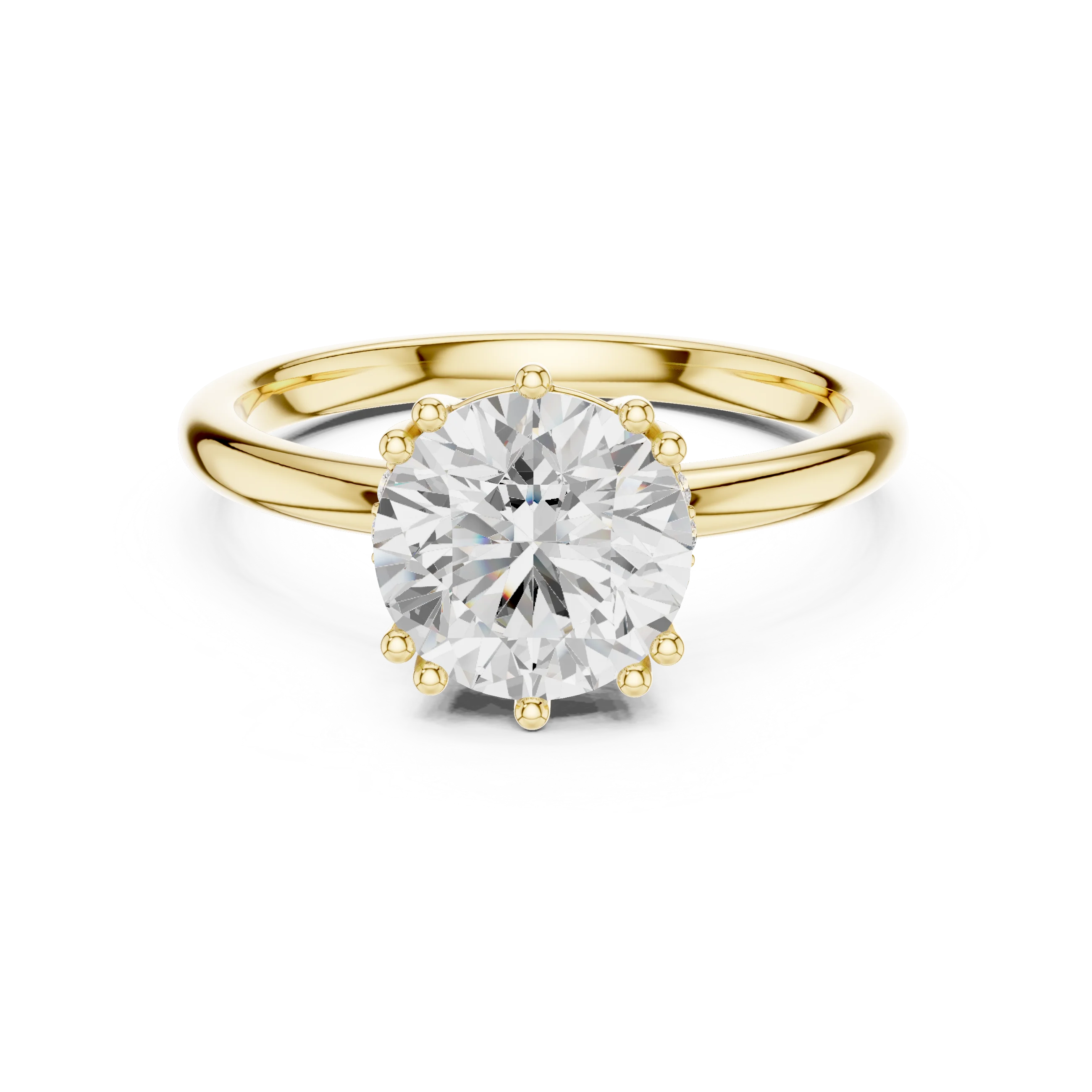 Round Cut Diamond Solitaire Engagement Ring with Hidden Accent Diamonds