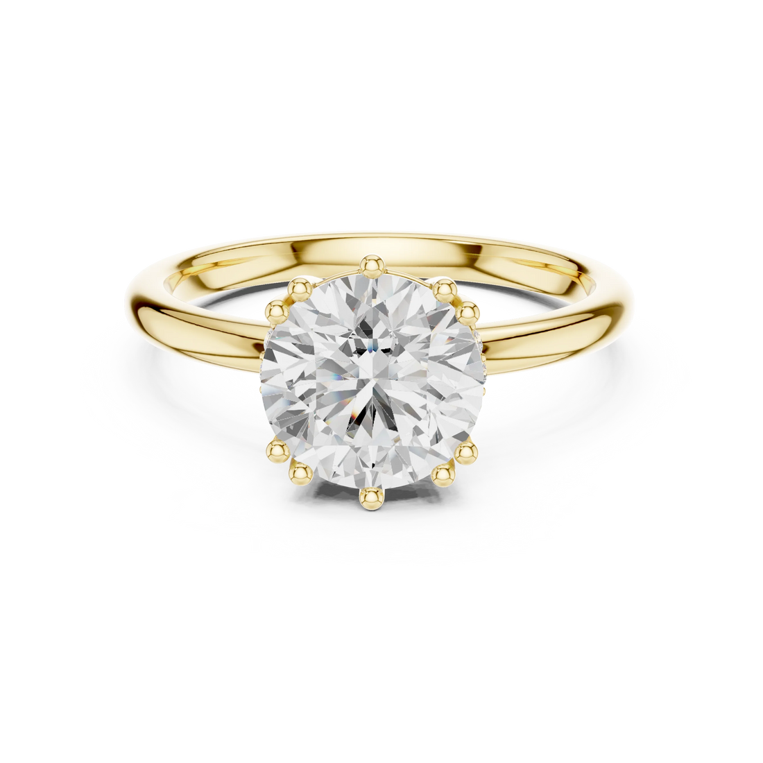 Round Cut Diamond Solitaire Engagement Ring with Hidden Accent Diamonds