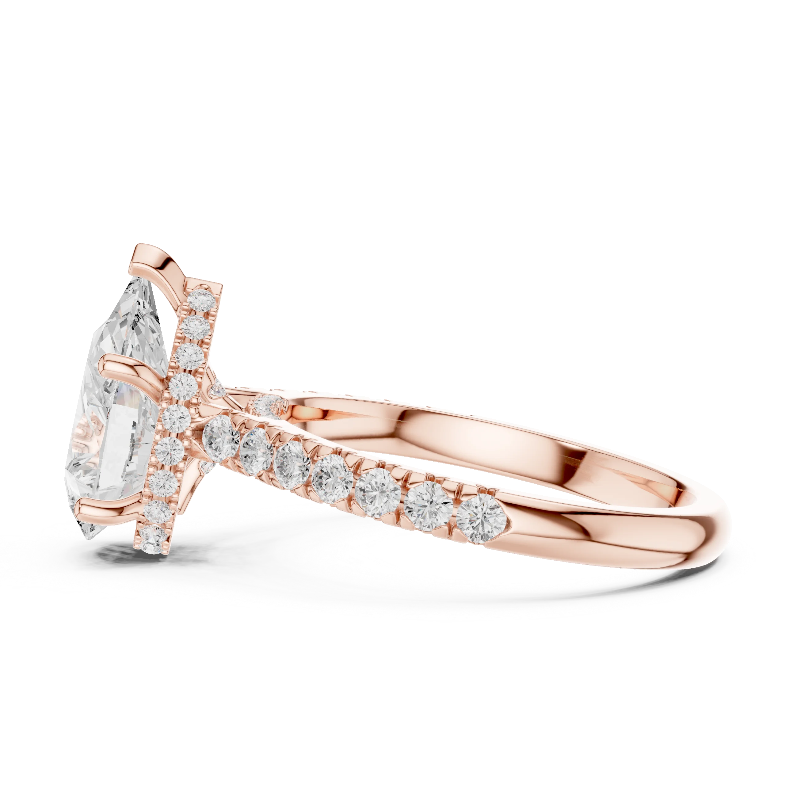 Pear Cut Diamond Hidden Halo Engagement Ring with Pave Band