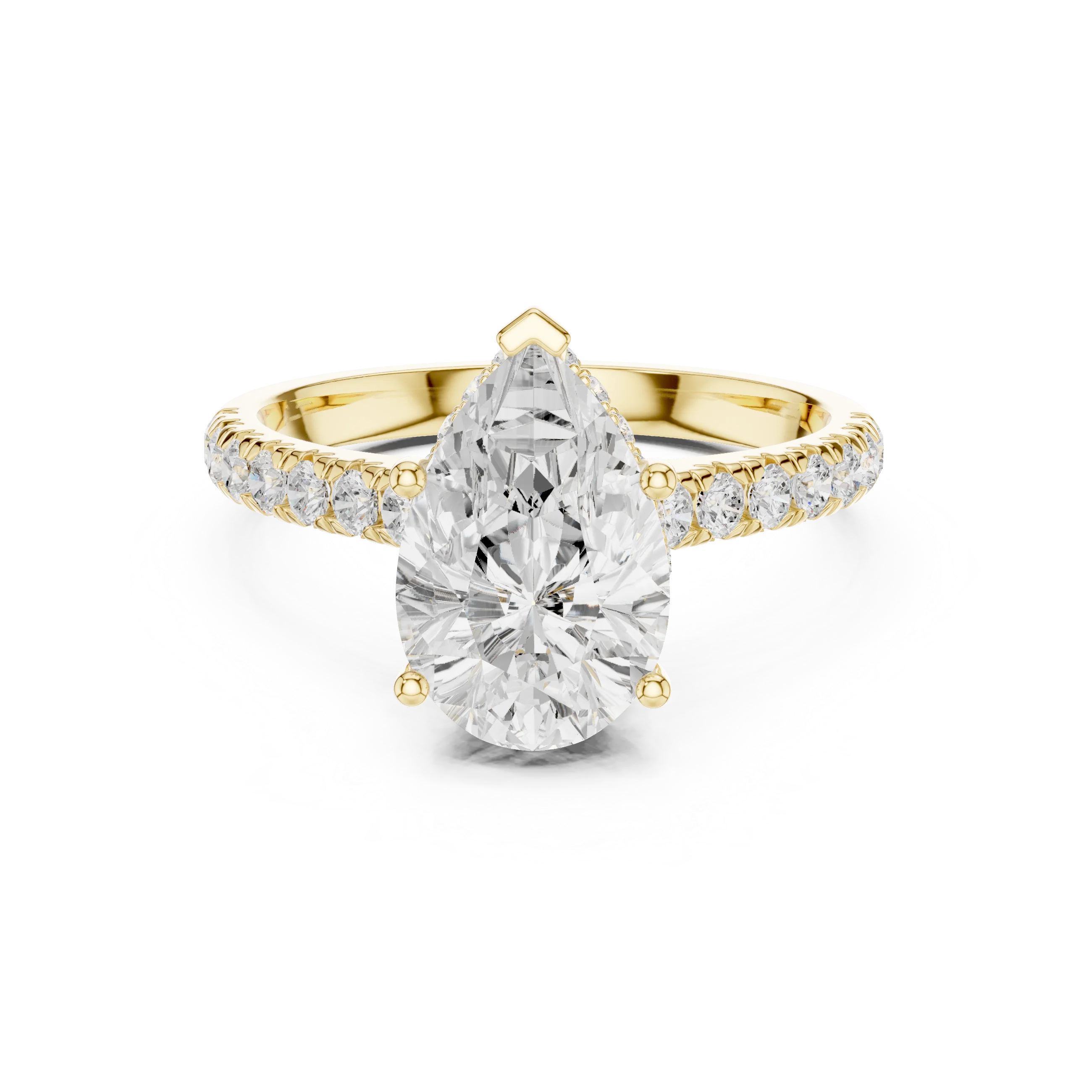 Pear Cut Diamond Hidden Halo Engagement Ring with Pave Band