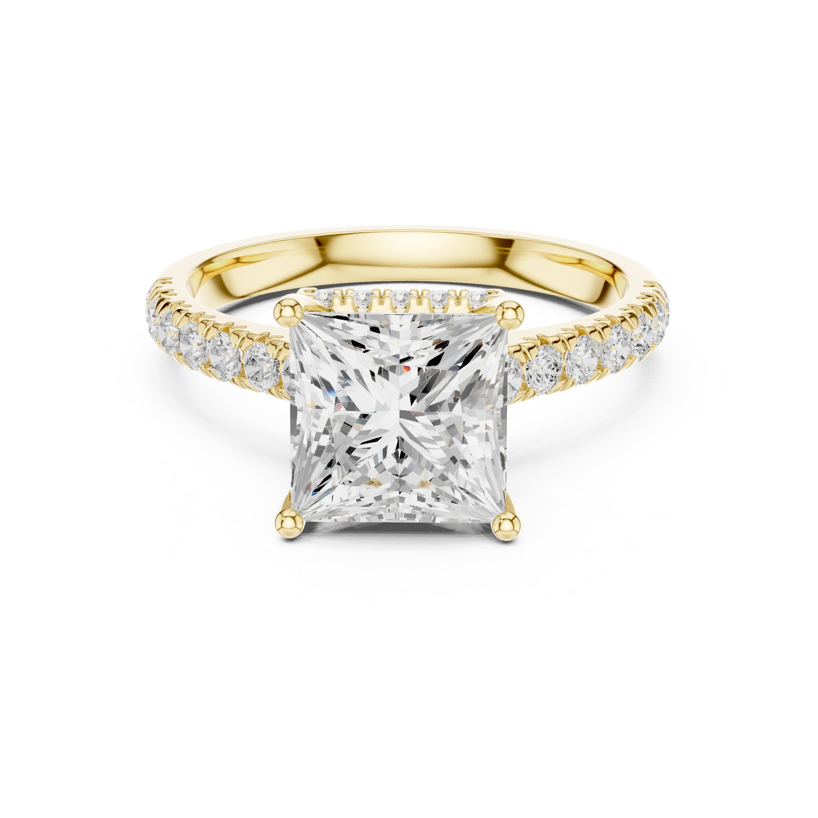 Princess Cut Diamond Hidden Halo Engagement Ring with Pave Band