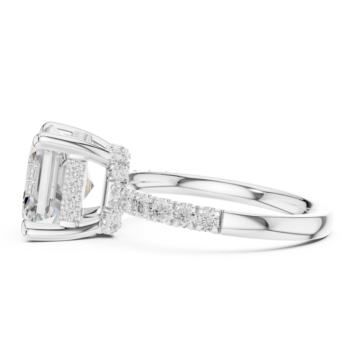 Asscher Diamond Hidden Halo Engagement Ring with Pave Band