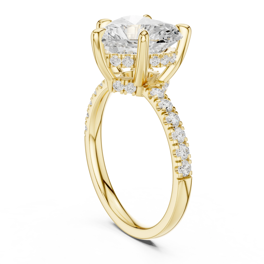 Heart Diamond Hidden Halo Engagement Ring with Pave Band