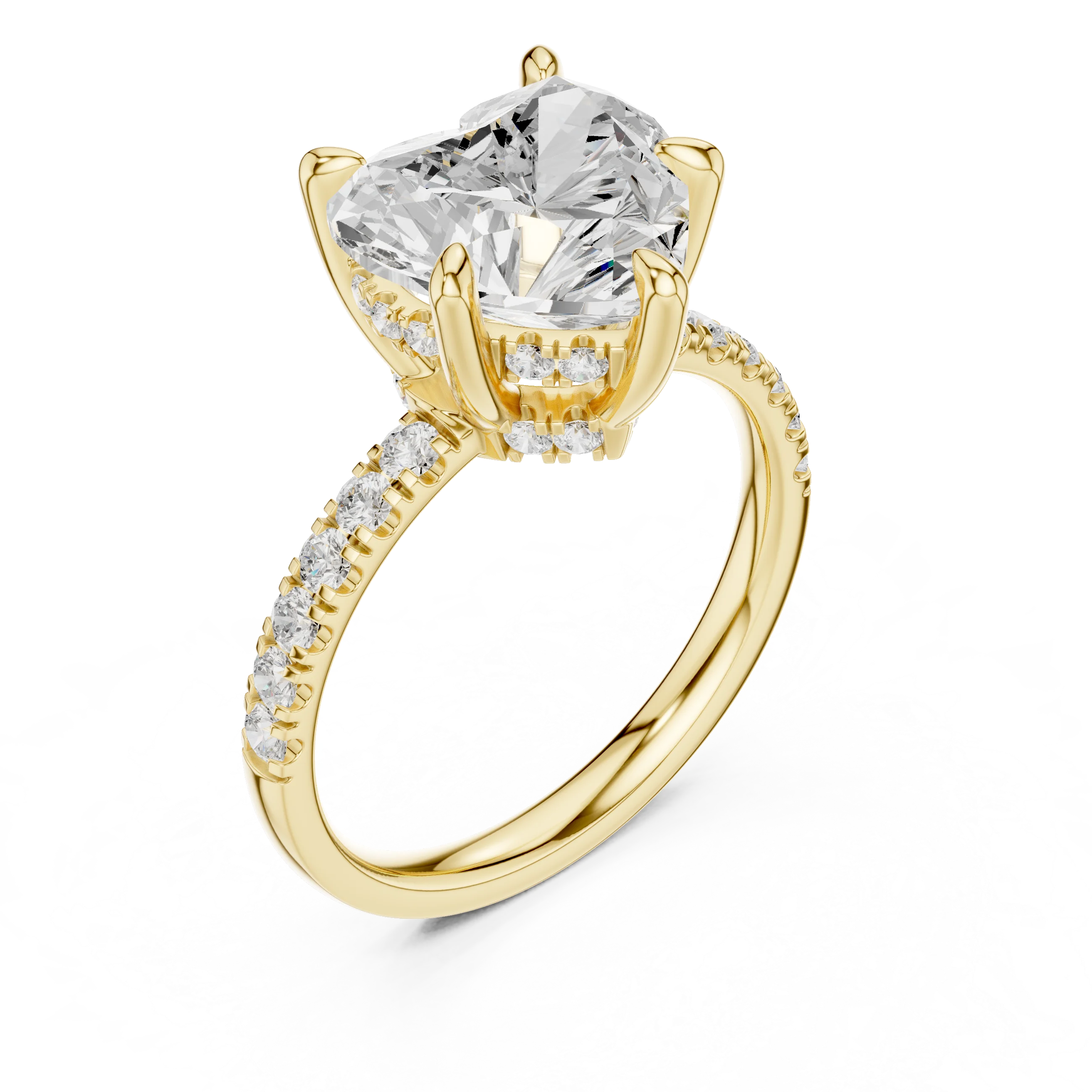 Heart Diamond Hidden Halo Engagement Ring with Pave Band