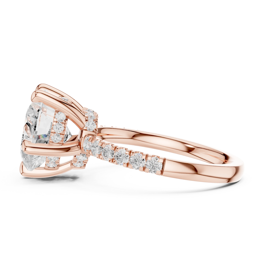 Heart Diamond Hidden Halo Engagement Ring with Pave Band