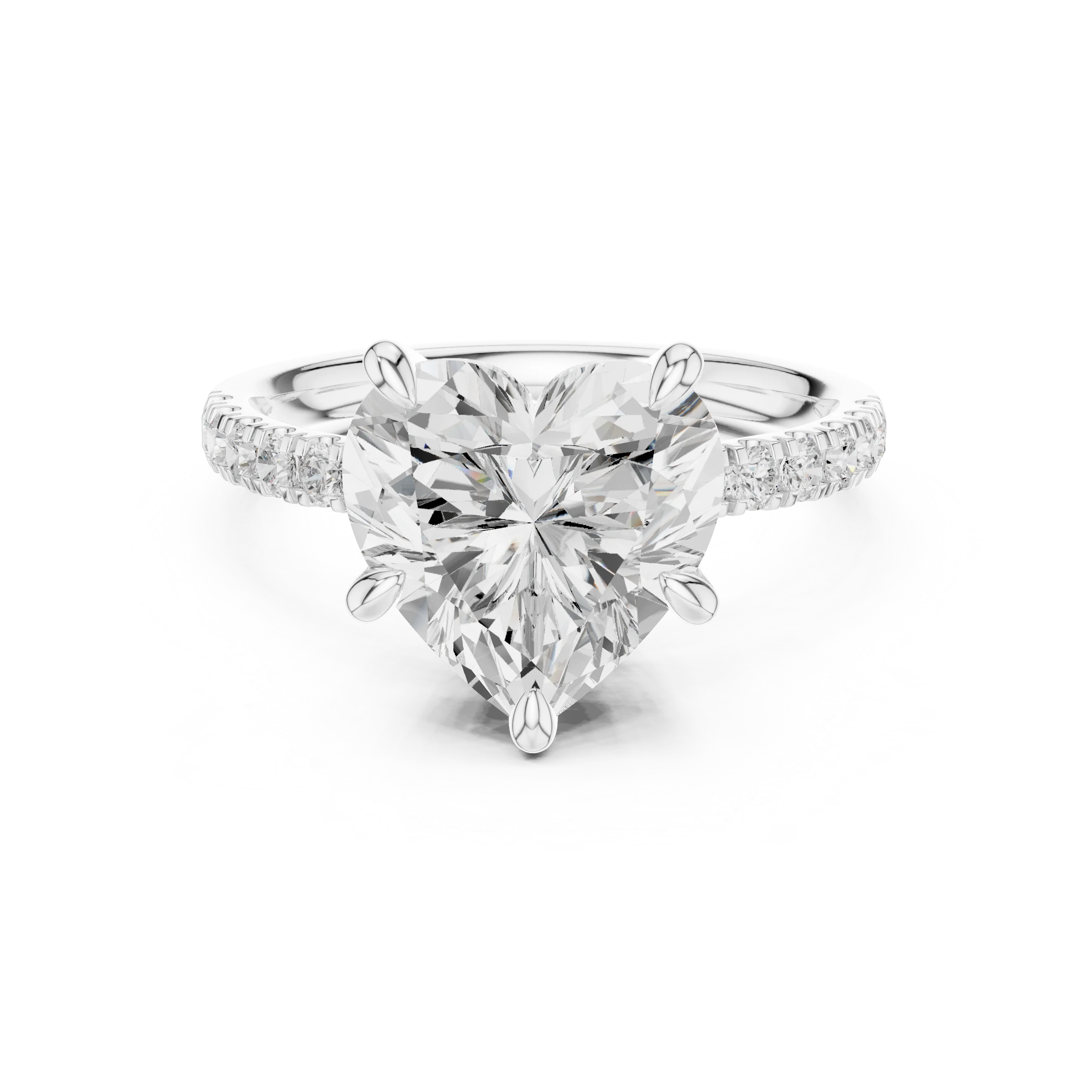 Heart Diamond Hidden Halo Engagement Ring with Pave Band