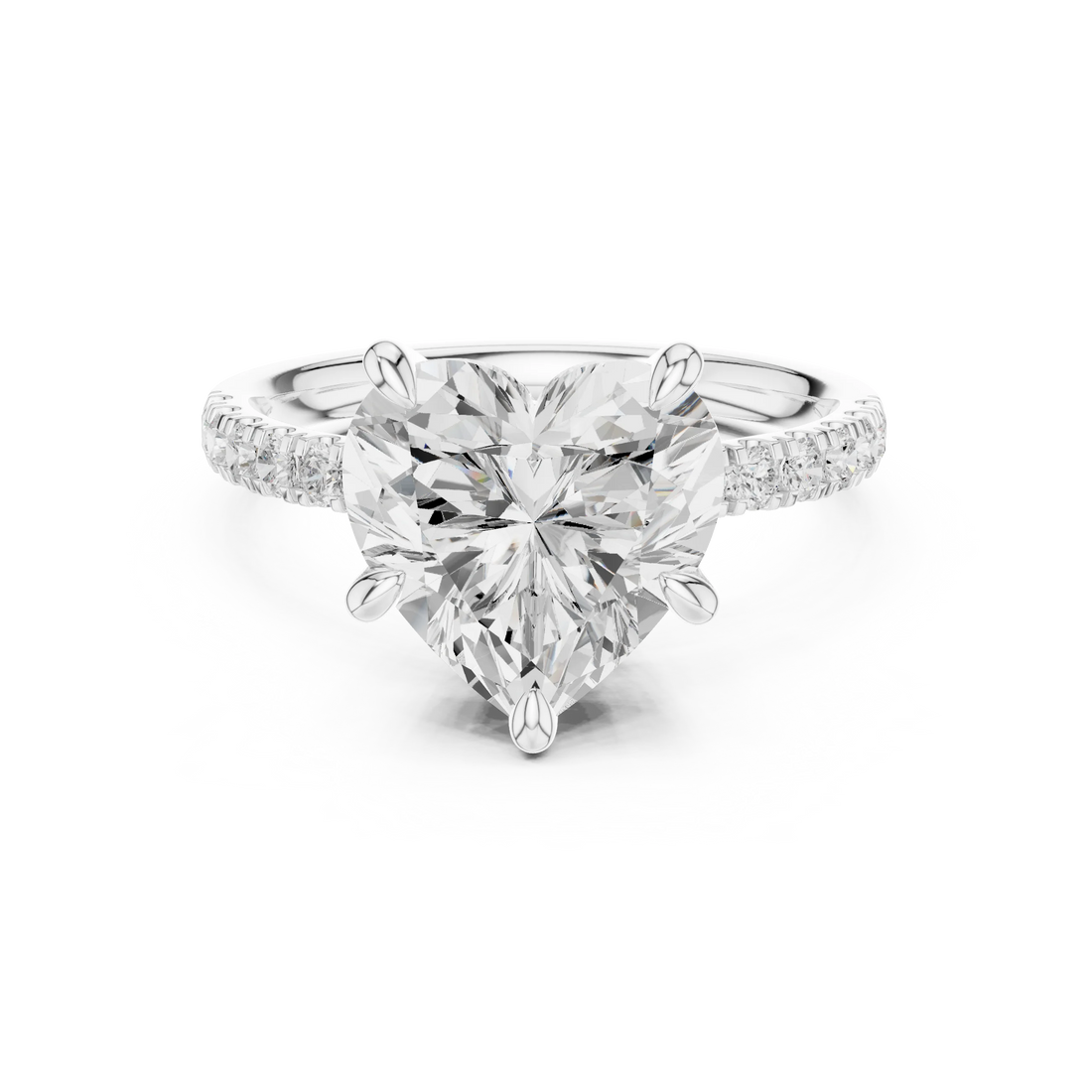 Heart Diamond Hidden Halo Engagement Ring with Pave Band