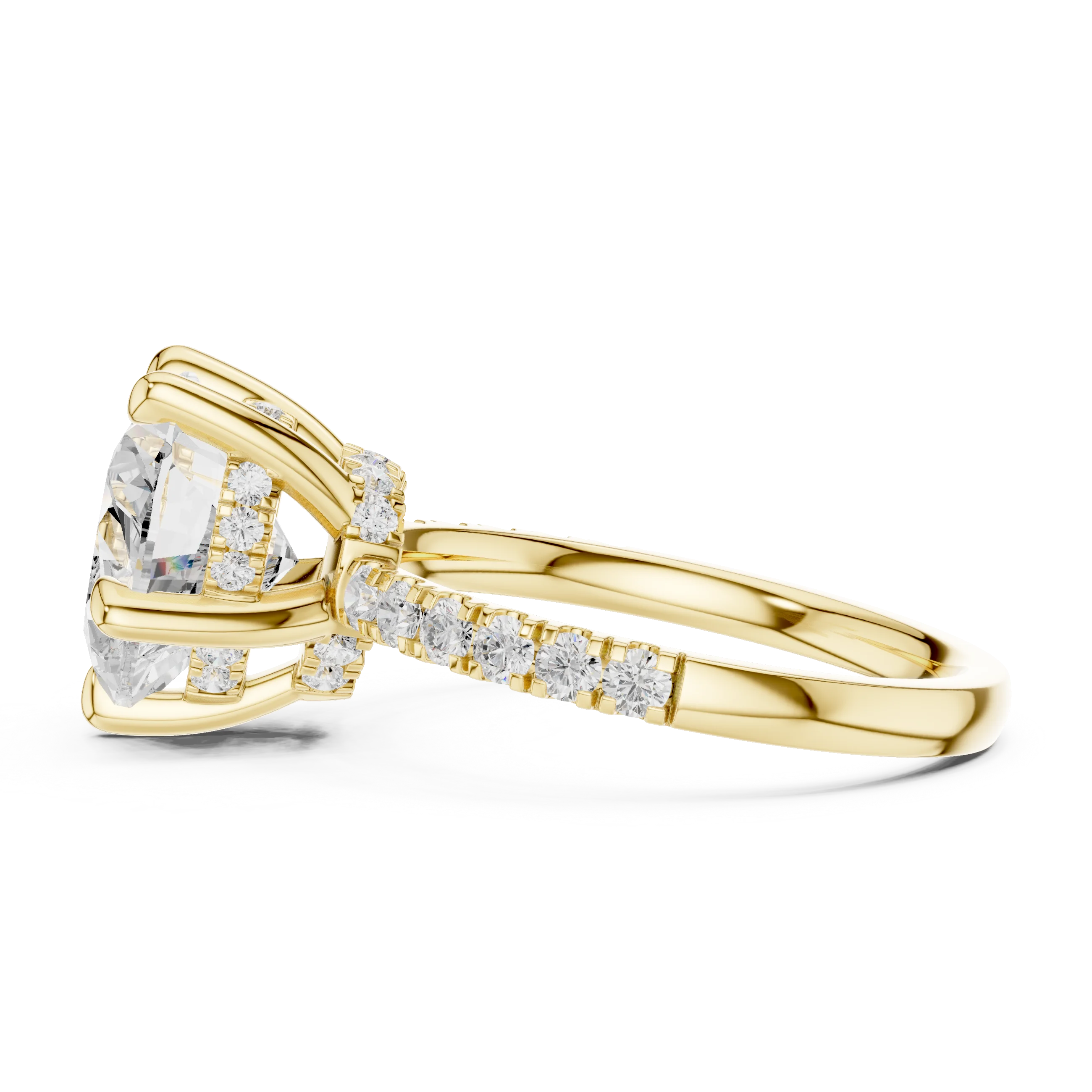 Heart Diamond Hidden Halo Engagement Ring with Pave Band