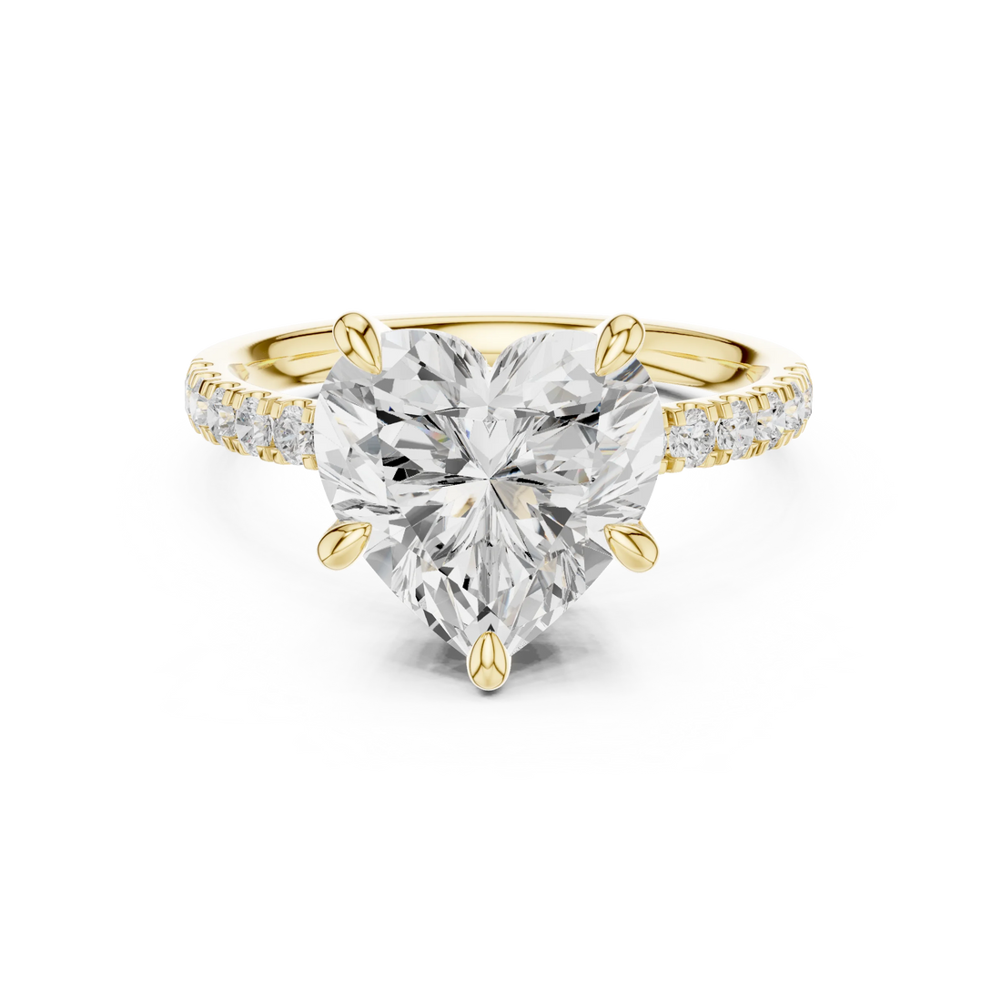 Heart Diamond Hidden Halo Engagement Ring with Pave Band