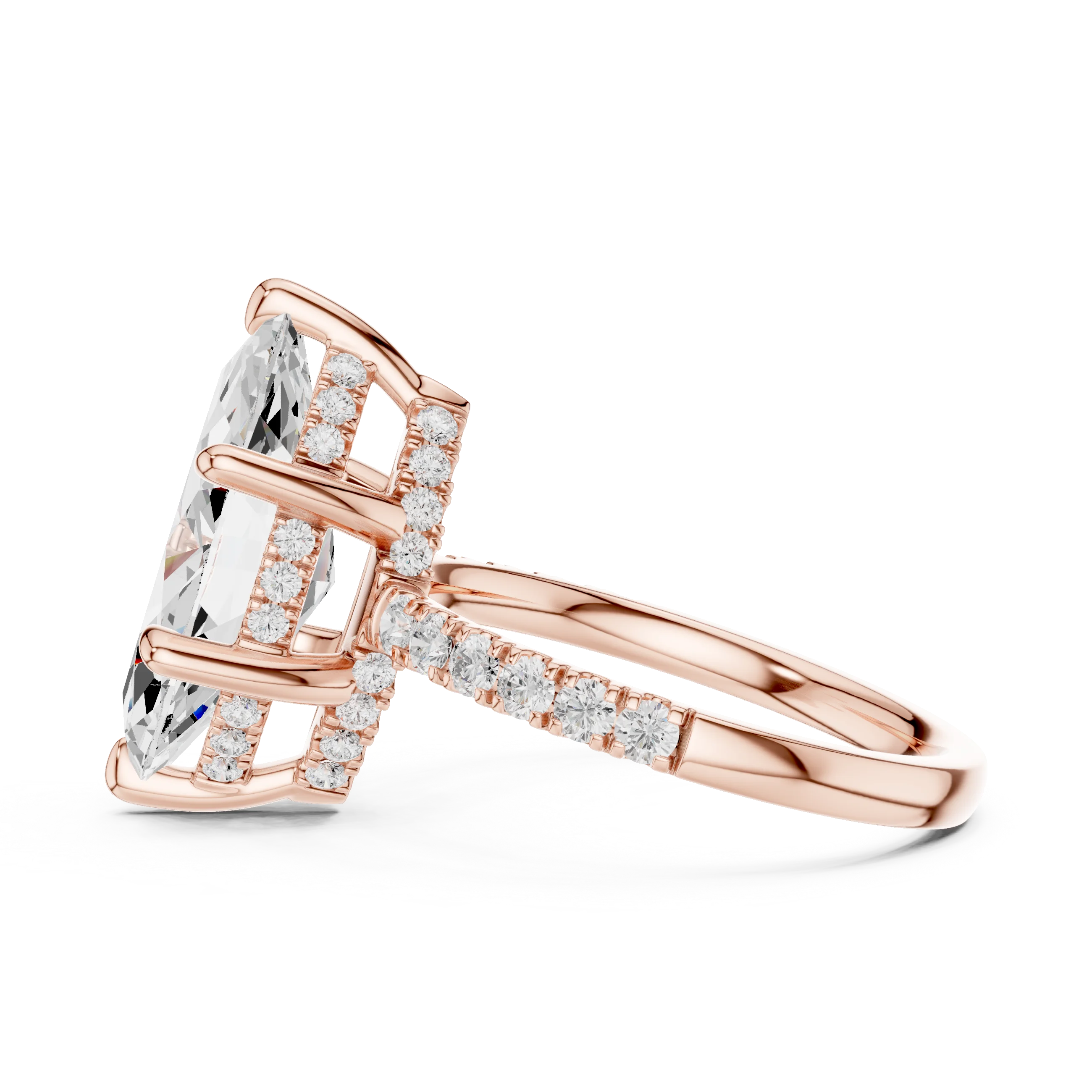 Marquise Diamond Hidden Halo Engagement Ring with Pave Band