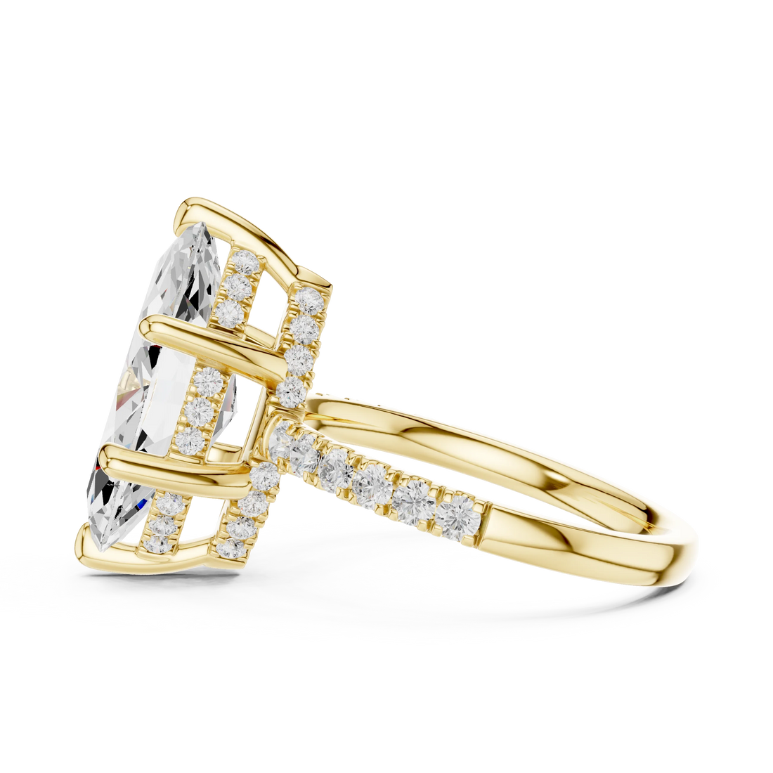 Marquise Diamond Hidden Halo Engagement Ring with Pave Band