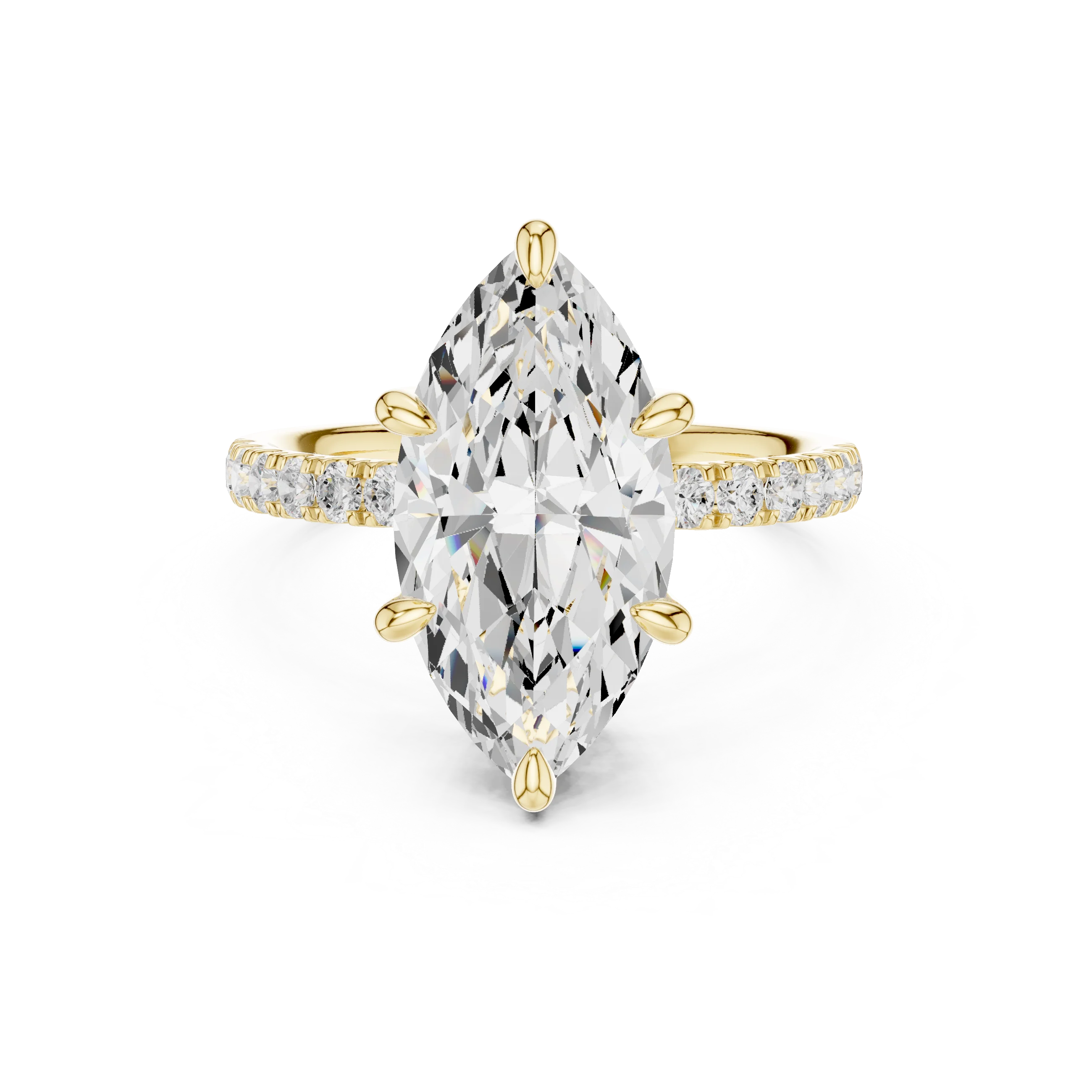 Marquise Diamond Hidden Halo Engagement Ring with Pave Band