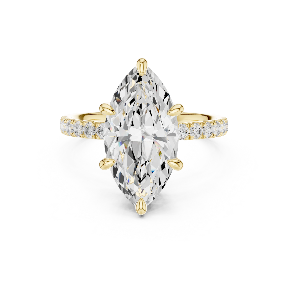 Marquise Diamond Hidden Halo Engagement Ring with Pave Band