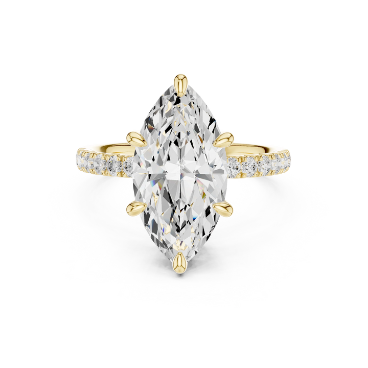 Marquise Diamond Hidden Halo Engagement Ring with Pave Band