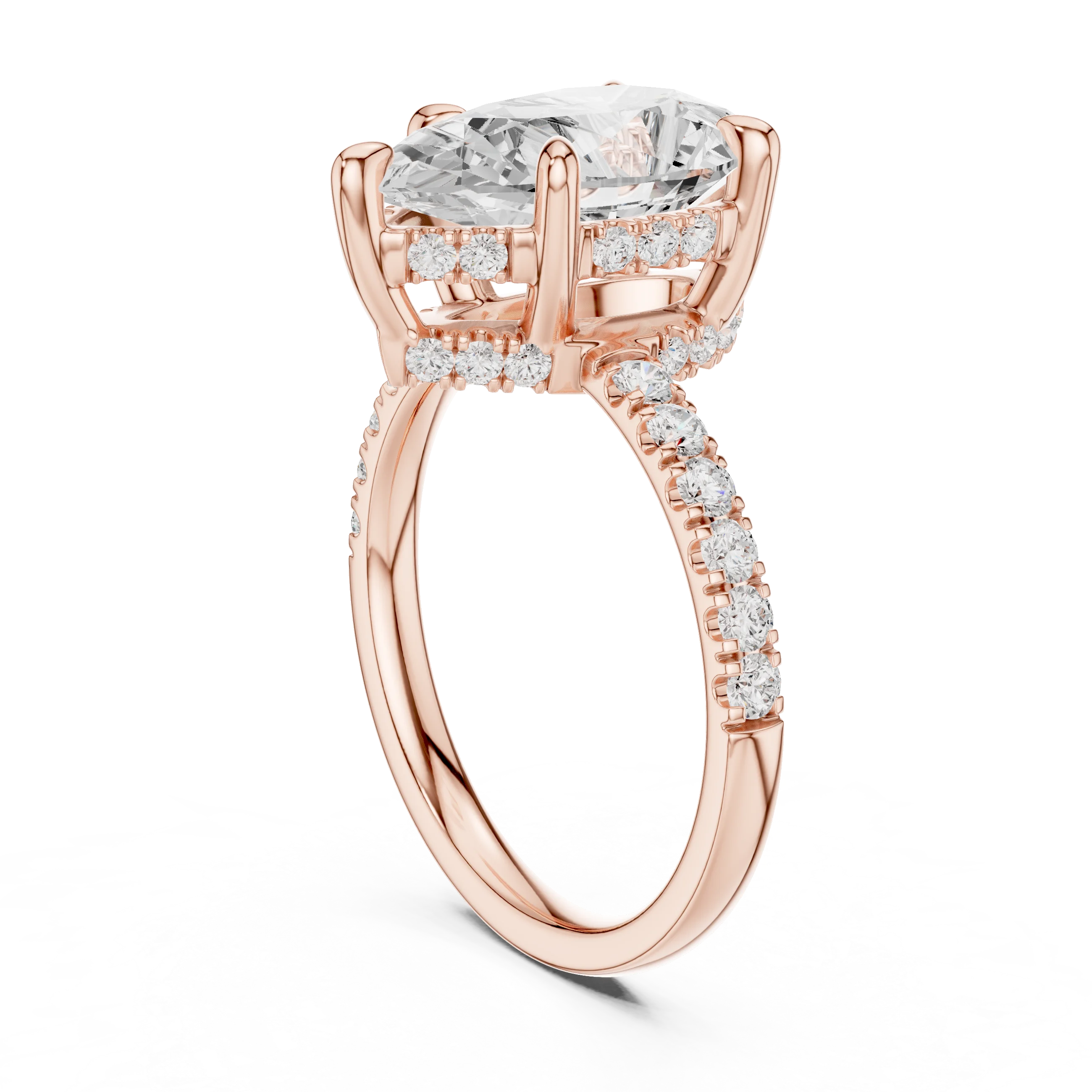 Pear Diamond Hidden Halo Engagement Ring with Pave Band