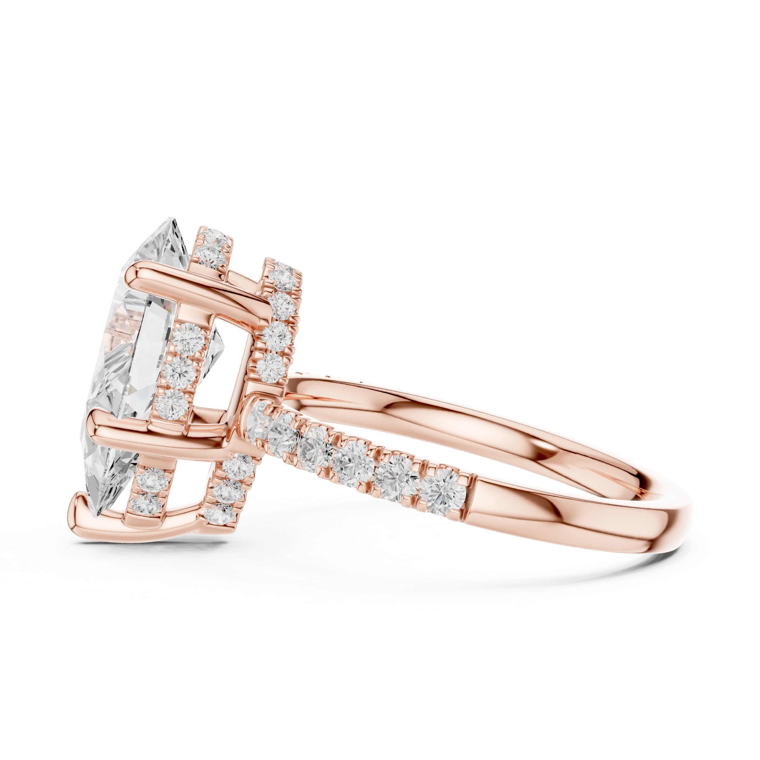 Pear Diamond Hidden Halo Engagement Ring with Pave Band